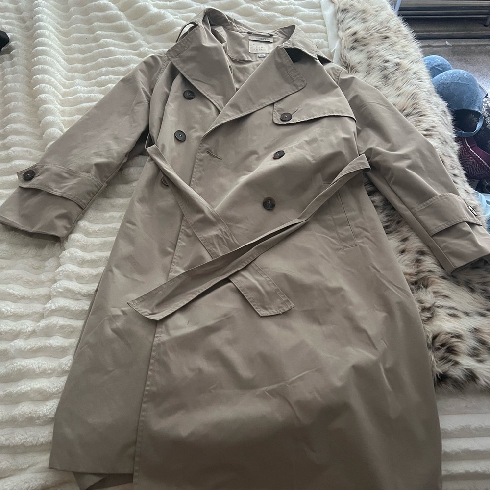 a new day Taupe Double-Breasted Trench with Belted Waist